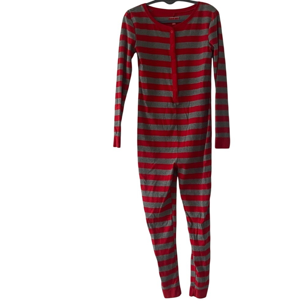 Target Women's Red and Gray‎ Stripe One-Piece Pajama Small